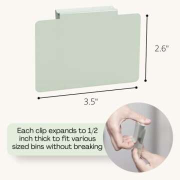 Hygge & Sage: Metal Bin Labels for Home Organization | Non-Slip Basket Labels Clip On for Storage Bins, Baskets, or Wire Racks | Includes 8 Labels, 8 Non-Slip Pads, and 2 Free Markers (Sage Green)