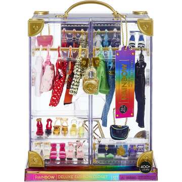 Rainbow High Deluxe Fashion Closet for 400+ Looks! Portable Clear Acrylic Playset Features 31+ Designer Doll Clothing & Accessories, Gift for Kids & Collectors, Toys for Kids Ages 6 7 8+ to 12 Years