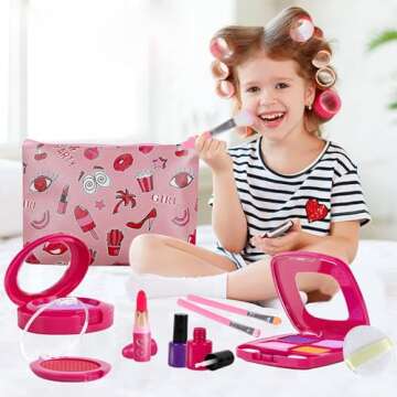 RONGGE Girl Gifts Pretend Play Makeup Toys Beauty Set for Toddler Little Girls Age 3 4 5 6-8 Kids Your Princess Niece Granddaughter Birthday Valentine's Day Christmas (Fake Cosmetic 15pcs Kits)