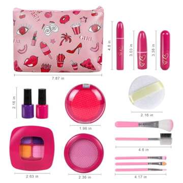 RONGGE Girl Gifts Pretend Play Makeup Toys Beauty Set for Toddler Little Girls Age 3 4 5 6-8 Kids Your Princess Niece Granddaughter Birthday Valentine's Day Christmas (Fake Cosmetic 15pcs Kits)