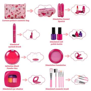 RONGGE Girl Gifts Pretend Play Makeup Toys Beauty Set for Toddler Little Girls Age 3 4 5 6-8 Kids Your Princess Niece Granddaughter Birthday Valentine's Day Christmas (Fake Cosmetic 15pcs Kits)