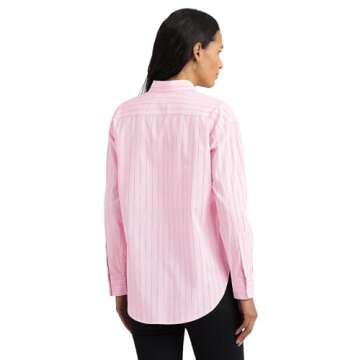 Lauren Ralph Lauren Relaxed Fit Striped Broadcloth Shirt Pink/White Multi XL