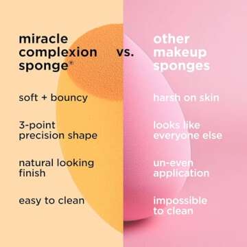 Real Techniques Miracle Complexion Sponge, Makeup Blender for Liquid and Cream Foundation, Full Coverage, Streak-Free Professional Makeup Tool, Cruelty Free, Vegan, Latex Free, 4 Count