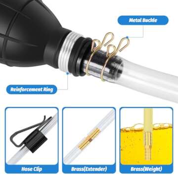 Gasoline Siphon Hose Pump， High-Flow Portable Hand Fuel Transfer Pump，Gas Siphon Pump for Water, Gasoline, Oil, Petrol, Diesel (2 Premium PVC Hoses)