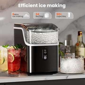 Electactic Nugget Ice Maker Countertop, Pebble Ice Maker with Chewable Ice, 34lbs/Day, One-Click Operation, Self-Cleaning Countertop Ice Machine, Pellet Ice Maker for Home/Kitchen/Office(Black)