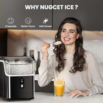 Electactic Nugget Ice Maker Countertop, Pebble Ice Maker with Chewable Ice, 34lbs/Day, One-Click Operation, Self-Cleaning Countertop Ice Machine, Pellet Ice Maker for Home/Kitchen/Office(Black)