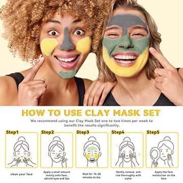 ANAI RUI Turmeric Clay Mask - Green Tea Clay Mask - Dead Sea Minerals Mud Mask, Spa Facial Mask Set, Face Mask Gift Set 2.5 oz each