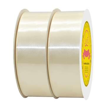 LEEQE 100 Yards Ivory Satin Ribbon Polyester Ribbon for Gift Wrapping Very Suitable for Weddings Party Hair Bow Invitation Decorations and More（1-1/2 inch X 50Yards X 2 Roll）