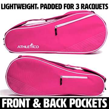 Athletico 3 Racquet Tennis Bag | Padded to Protect Rackets & Lightweight | Professional or Beginner Tennis Players | Unisex Design for Men, Women, Youth and Adults (Pink)