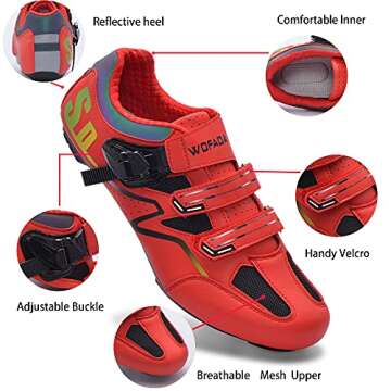 Indoor Cycling Shoes Compatible with pelaton Bike Road Biking Shoes Men's Bicycle Outdoor Riding Spin Shoes with Cleats Look Delta for Men and Women SPD Clip On Spining (Red, M5.5)