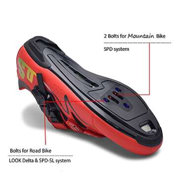 Indoor Cycling Shoes Compatible with pelaton Bike Road Biking Shoes Men's Bicycle Outdoor Riding Spin Shoes with Cleats Look Delta for Men and Women SPD Clip On Spining (Red, M5.5)