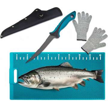 KNINE OUTDOORS Fish Fillet Mat Fish Cleaning Board Fishing Cutting Board Fish Mat with 7 inch Filet Knife, for Easy Filleting, 14"x28"