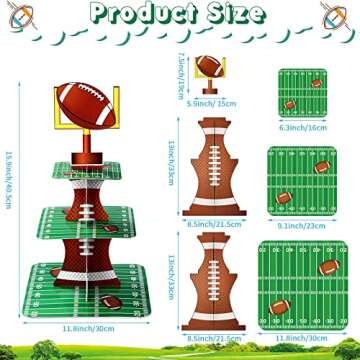 Nuenen Football Theme Party Cupcake Stand Decorations, 3 Tier Cupcake Concession Tower Sports Theme Birthday Dessert Stand for Sports Party Supplies Decor (Football)