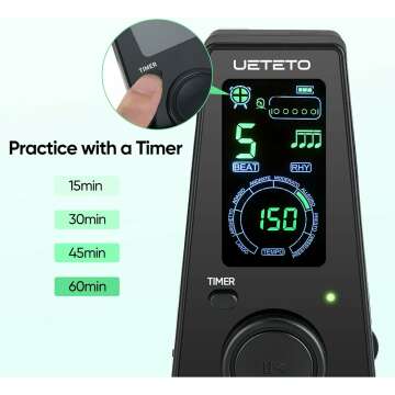 Digital Metronome with Timer, English Vocal Counting, One Touch Operation and Easily Readable Color Display Electronic Metronome with Volume Control for Piano Guitar Drum Violin