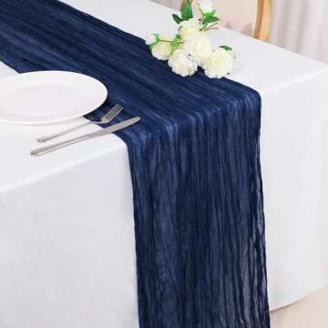 Snowkingdom 13Ft Navy Blue Cheesecloth Table Runner, 160inch Long Cheese Cloth Boho Gauze Table Runner for Wedding Bridal Baby Shower Birthday Holiday Party Sheer Table Decorations