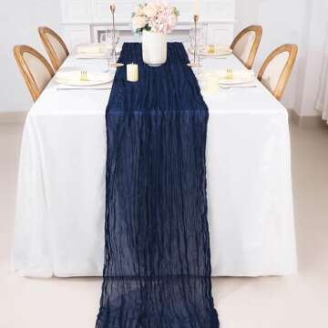 Snowkingdom 13Ft Navy Blue Cheesecloth Table Runner, 160inch Long Cheese Cloth Boho Gauze Table Runner for Wedding Bridal Baby Shower Birthday Holiday Party Sheer Table Decorations