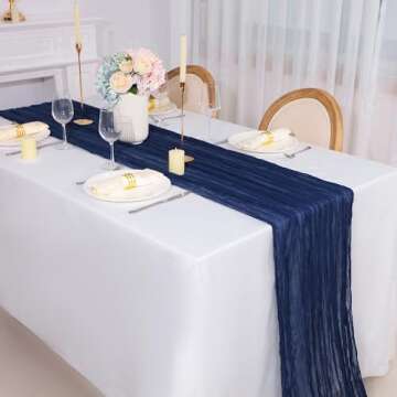 Snowkingdom 13Ft Navy Blue Cheesecloth Table Runner, 160inch Long Cheese Cloth Boho Gauze Table Runner for Wedding Bridal Baby Shower Birthday Holiday Party Sheer Table Decorations