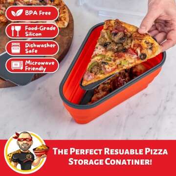 PIZZA PACK The Perfect Reusable Pizza Storage with 5 Microwavable Serving Tray - BPA-Free Adjustable Pizza Slice Container Space Saver, 2 Pack, Red