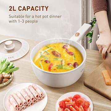 Bear Hot Pot Electric, 2L Multifunctional Portable Pot for Cooking, 1000W Rapid Noodles Electric Pot, Non-Stick Frying Pans for Steak, Egg, Ramen, Oatmeal with Dual Power Adjustment