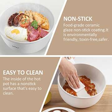 Bear Hot Pot Electric, 2L Multifunctional Portable Pot for Cooking, 1000W Rapid Noodles Electric Pot, Non-Stick Frying Pans for Steak, Egg, Ramen, Oatmeal with Dual Power Adjustment