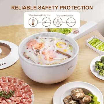 Bear Hot Pot Electric, 2L Multifunctional Portable Pot for Cooking, 1000W Rapid Noodles Electric Pot, Non-Stick Frying Pans for Steak, Egg, Ramen, Oatmeal with Dual Power Adjustment