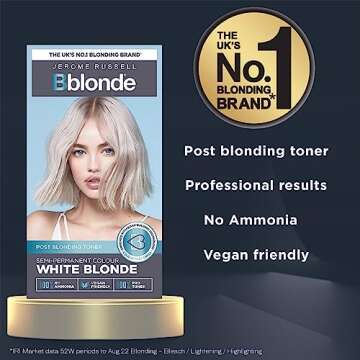 Jerome Russell Bblonde White Blonde Post Blonding Toner - Semi Permanent Hair Dye Kit for Pre Lightened & Blonde Hair with Brazil Nut Oil, No Ammonia & Vegan