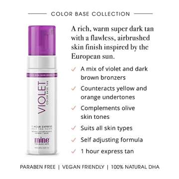 MineTan Color Correcting Violet Self Tanner Mousse - Self Tanning Foam, Fast, 1 Hour Salon Professional Moisturizing Self Tan - No Orange, No Fake Tan Smell, Vegan Sunless Tanner, 200ml