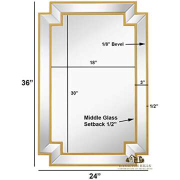 Hamilton Hills 24x36 Inch Gold Corner Cut Frame Beveled Mirrors for Wall | Large Rectangular Bathroom Mirror | Home Art Decor Vanity, Wall-Mounted Accent Mirror | Hanging Horizontal and Vertical