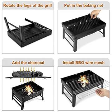 Barbecue Grill, Charcoal Grill Folding Portable Lightweight Barbecue Grill Tools for Outdoor Grilling Cooking Camping Hiking Picnics Tailgating Backpacking Party (Medium)