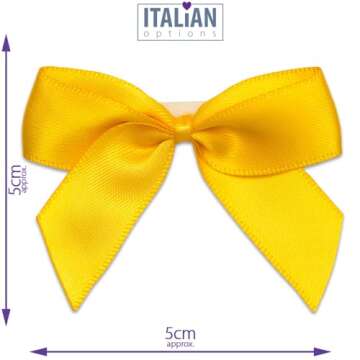 Italian Options Satin Ribbon Bows Self Adhesive 12-Piece Pack, 5 cm Bow Width, Yellow Gold