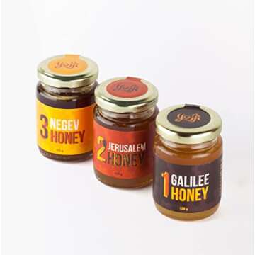 Israeli Pure Raw Wildflower Honey, Honey Land Gift Set (3 x 4.4 oz)