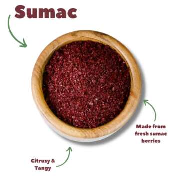 Sumac by Z&Z | Ground Sumac Spice Made from Fresh Tangy Citrus (Sumac) Berries | Turkish Sumac Seasoning for Marinades, Salads, Rice, & Hummus | Authentic Middle Eastern & Mediterranean Taste, 3.25 Oz