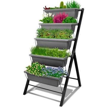 4Ft Vertical Raised Garden Bed - 5 Tier Food Safe Planter Box for Outdoor and Indoor Gardening Perfect to Grow Your Herb Vegetables Flowers on Your Patio Balcony Greenhouse Garden