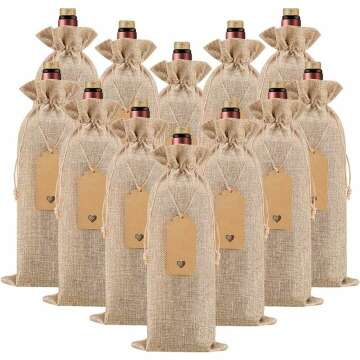 Homum 12Pcs Premium Burlap Wine Bags and 12Pcs Gift Tags, Reusable Wine Gift Bags with Drawstrings, Wine Bottle Bags, Wine Bags for Wedding, Birthday, Blind Tastings, Christmas,Party, Home Storage