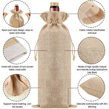 Homum 12Pcs Premium Burlap Wine Bags and 12Pcs Gift Tags, Reusable Wine Gift Bags with Drawstrings, Wine Bottle Bags, Wine Bags for Wedding, Birthday, Blind Tastings, Christmas,Party, Home Storage