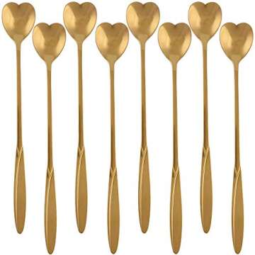 Falytemow 304 Stainless Steel Spoons for Coffee Tea Dessert Drink Mixing Milkshake Spoon Tableware Pack of 8 (8pcs Gold Heart Shape)