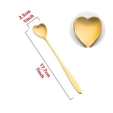 Falytemow 304 Stainless Steel Spoons for Coffee Tea Dessert Drink Mixing Milkshake Spoon Tableware Pack of 8 (8pcs Gold Heart Shape)