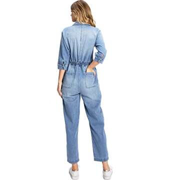 Lana Roux Womens Aviator Utility Relaxed Straight-Leg Denim Coverall Jumpsuit (Light Denim, X-Small)