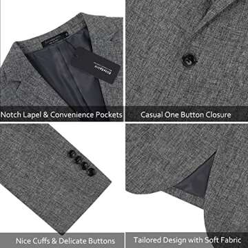 EliteSpirit Mens Casual Linen Suit Sports Coats and Blazers One Button Jacket for Men Grey XXL