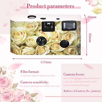 12 Pack Disposable Camera Bulk for Wedding 34 mm Single Use Film Camera with Flash for Wedding Baby Shower Anniversary Gathering Travel Camp Party Supply(Yellow Rose)