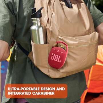 JBL Clip 4 - Portable Mini Bluetooth Speaker, big audio and punchy bass, integrated carabiner, IP67 waterproof and dustproof, 10 hours of playtime, speaker for home, outdoor and travel (Red)