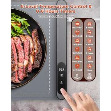 FEPPO Food Warming Mat: 6 Temp Levels, 6 Hours Timer