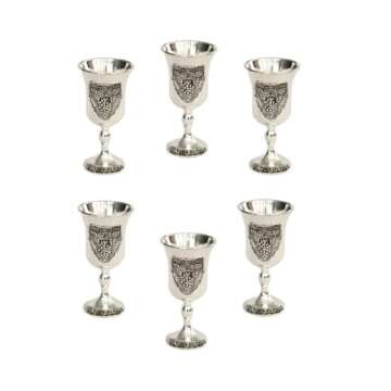 Jewish, Shabbat Kiddush Cup/Goblet 6 (SIX) x Silver Plated Grapes Design. Cups Size: 3.5"