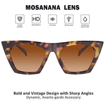 mosanana Cat Eye Sunglasses for Women Trendy Square Cateye Tortoise Shell Cheetah Retro Cool Vintage Fashion 90s Cute Funky Ladies Small Face Chunky Unique Stylish 2023 Frame Sexy Shine