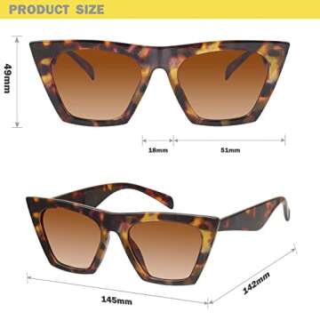 mosanana Cat Eye Sunglasses for Women Trendy Square Cateye Tortoise Shell Cheetah Retro Cool Vintage Fashion 90s Cute Funky Ladies Small Face Chunky Unique Stylish 2023 Frame Sexy Shine