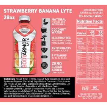 BODYARMOR LYTE Sports Drink Low-Calorie Sports Beverage, Strawberry Banana, Coconut Water Hydration, Potassium-Packed Electrolytes, Perfect For Athletes, 28 Fl Oz (Pack of 12)