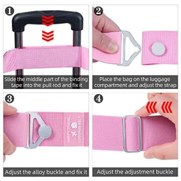 Bylion 2-in-1 Travel Belt for Luggage, Luggage Straps for Add a Bag Adjustable Suitcase Straps with Alloy Buckle Elastic Bungees Belt Hands-Free for Airport, Personalized Travel Accessories (Pink)