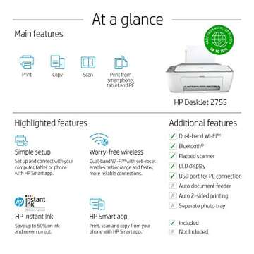 HP DeskJet 2755 Wireless All-in-One Printer Renewed