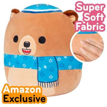 Squishmallows Original 10-Inch Stokely The Jewish Bear - Official Jazwares Plush - Collectible Soft & Squishy Bear Stuffed Animal Toy - Add to Your Squad - Gift for Kids, Girls & Boys