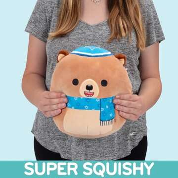 Squishmallows Original 10-Inch Stokely The Jewish Bear - Official Jazwares Plush - Collectible Soft & Squishy Bear Stuffed Animal Toy - Add to Your Squad - Gift for Kids, Girls & Boys